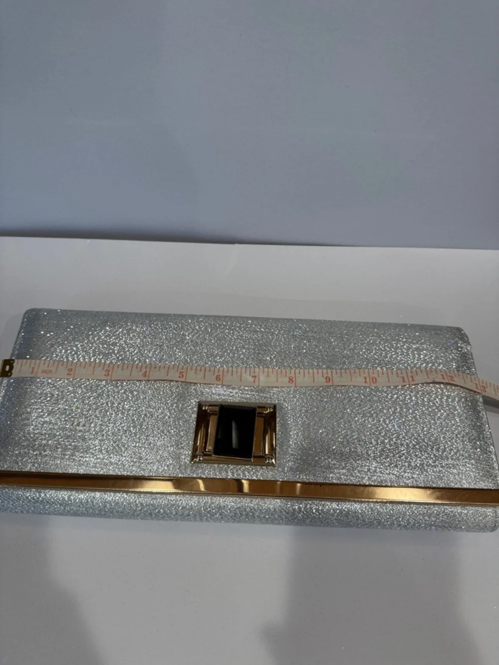 D’margeaux Silver Metallic Evening Clutch or crossbody with Gem closure Accent - Picture 8 of 9